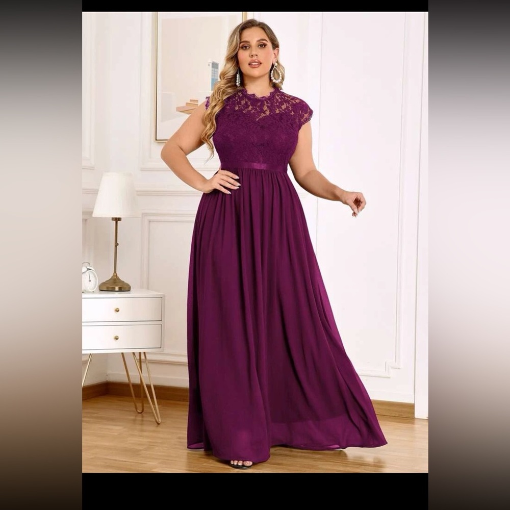 Floral Lace chiffon maxi formal dress, purple
